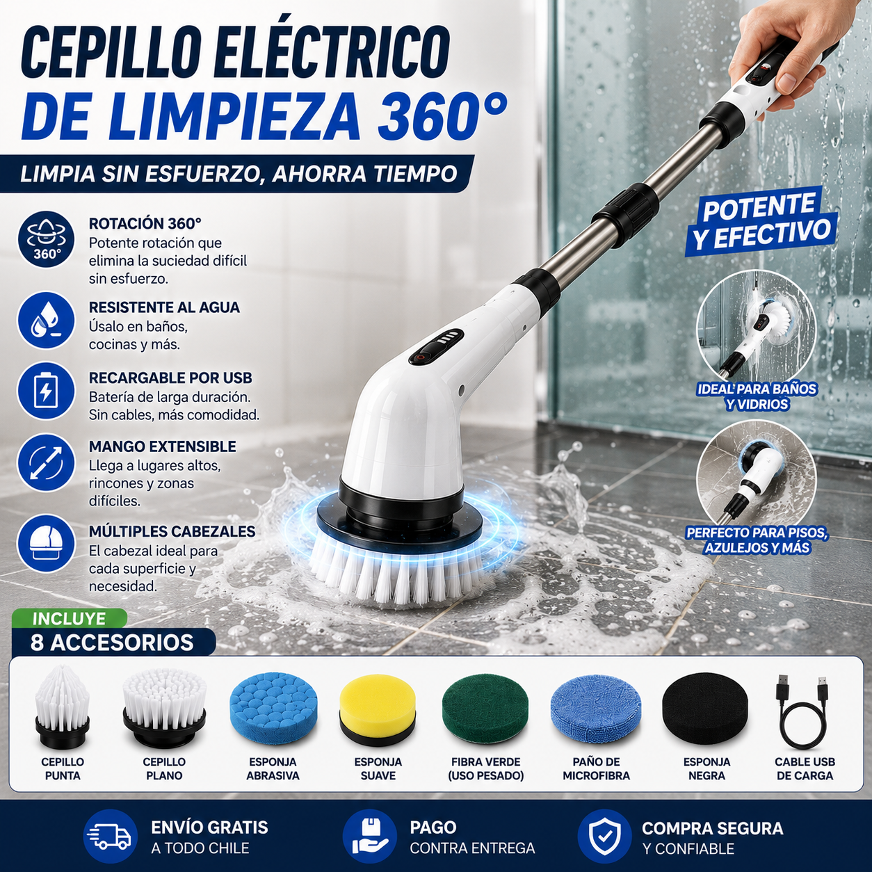 Cepillo Eléctrico Recargable Para Limpieza